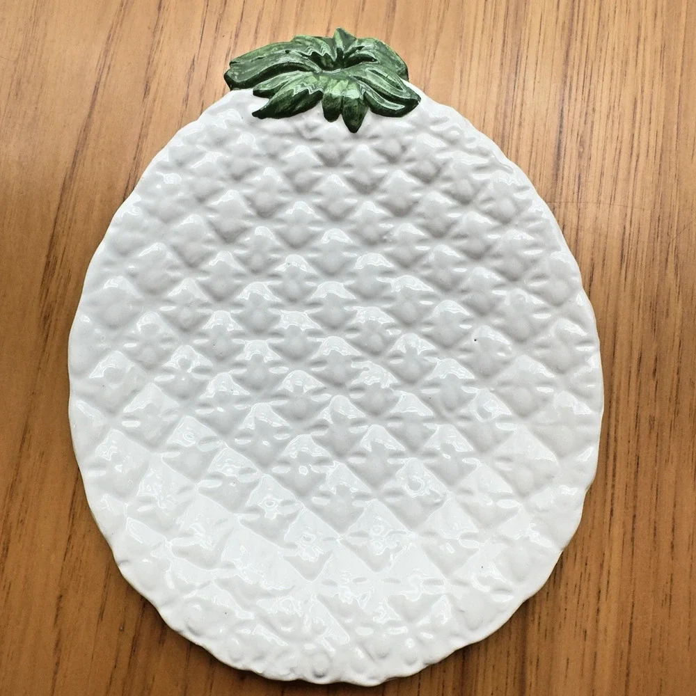 Italian Pottery Pineapple Dish Tray Set of 2 Hand Painted Fruit Italy 6